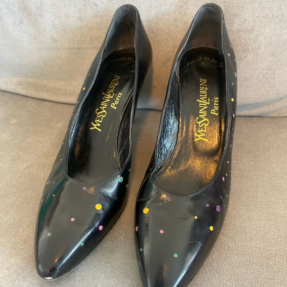 Yves Saint Laurent Black Leather Polka Dot Women's Shoes